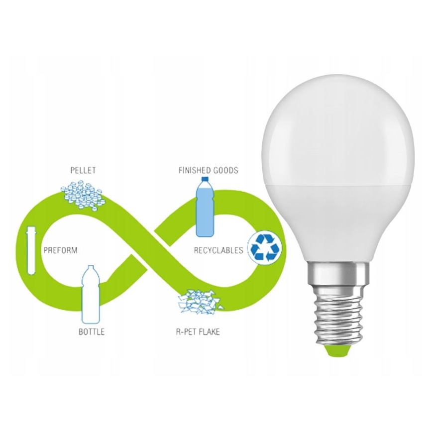 Ampoule en plastique recyclé P45 E14/4,9W/230V 4000K - Ledvance