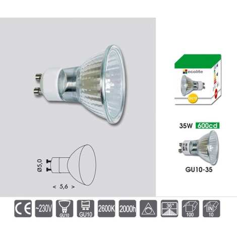 SCNNC Ampoule Halogene GU10 35W 230V, 380lm Blanc Chaud 2700K, Dimmable Ampoule  Spot Halogene MR16, pour Lumière d'armoire, Lumières d'exposition, pack de  6 : : Luminaires et Éclairage