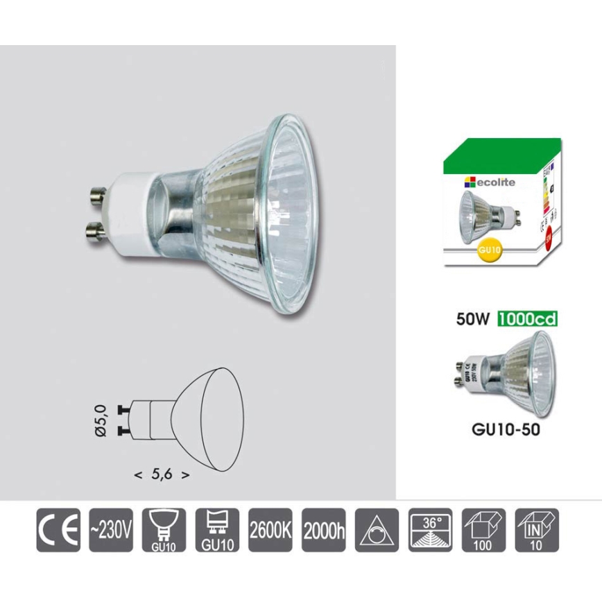 Philips 50W Lampe halogène GU10 à faisceau large