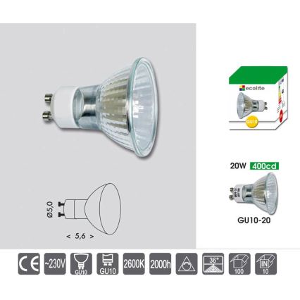 Ampoule industrielle à intensité variable GU10/20W/230V 2600K - Ecolite