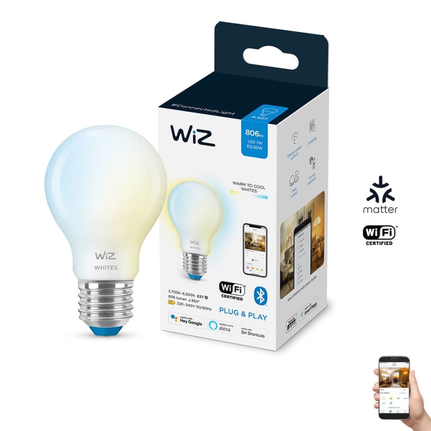 Ampoule LED à intensité variable A60 E27/7W/230V 2700-6500K CRI 90 Wi-Fi - WiZ