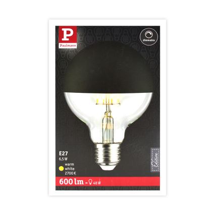 Ampoule LED à intensité variable avec tête miroir sphérique GLOBE E27/6,5W/230V 2700 K noir - Paulmann 28676