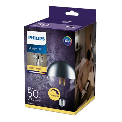 Ampoule LED à intensité variable avec une tête miroir sphérique MODERN Philips E27/8W/230V 2700K