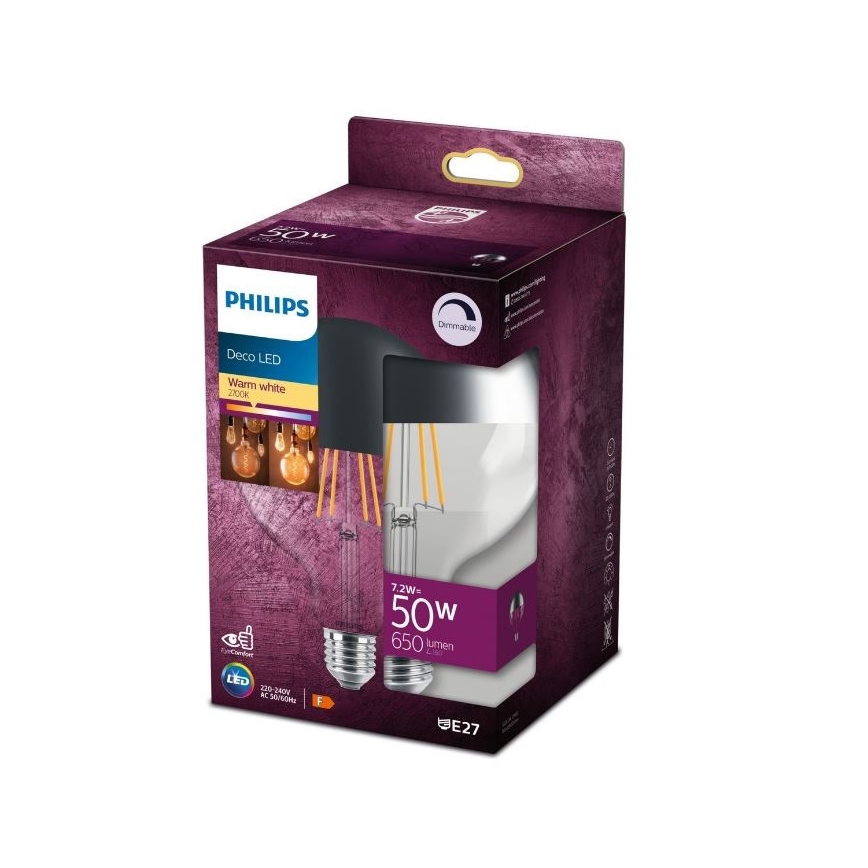 Ampoule LED à intensité variable avec une tête miroir sphérique DECO Philips G125 E27/7,2W/230V 2700K