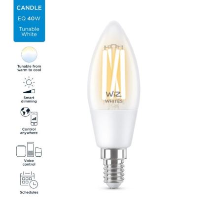 Ampoule LED à intensité variable FILAMENT C35 E14/4,9W/230V 2700-6500K CRI 90 Wi-Fi - WiZ