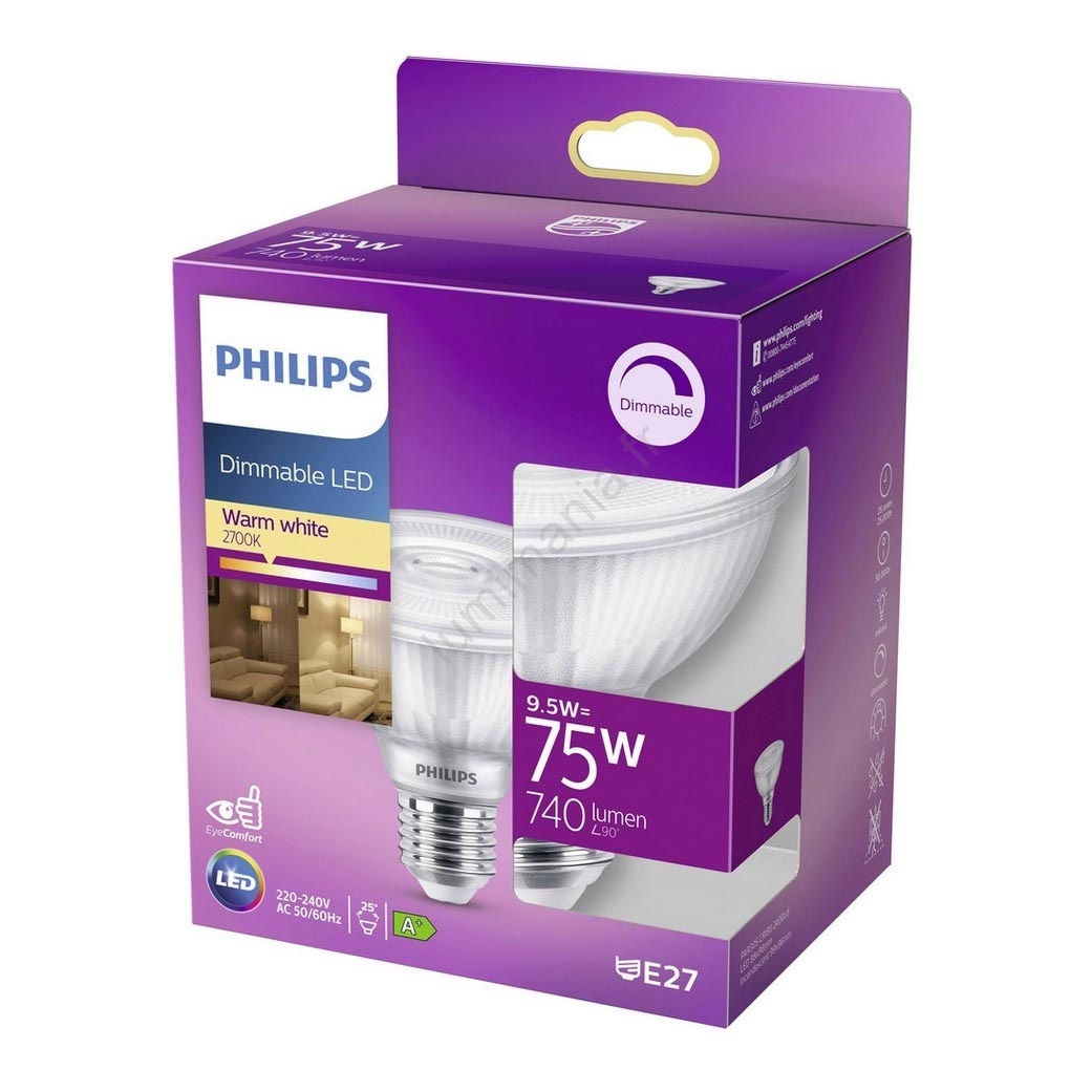 Ampoule LED à intensité variable Philips E27/9,5W/230V 2700K Lumimania