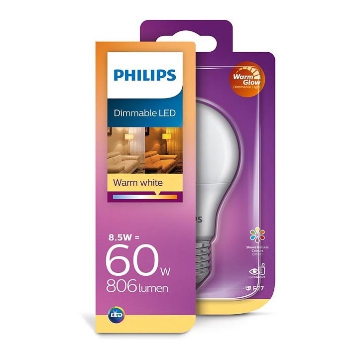 Ampoule LED à intensité variable Philips Warm Glow  A60 E27/8,5W/230V 2200-2700K CRI 90