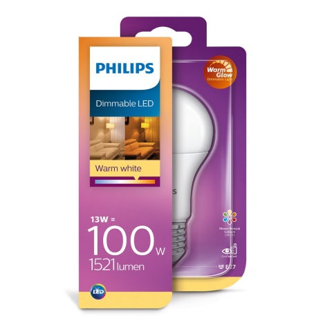 Ampoule LED à intensité variable Philips Warm Glow E27/13W/230V 2200K-2700K 