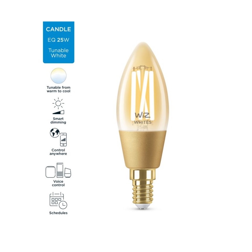 Ampoule LED à intensité variable VINTAGE FILAMENT C35 E14/4,9W/230V 2000-5000K CRI 90 Wi-Fi - WiZ
