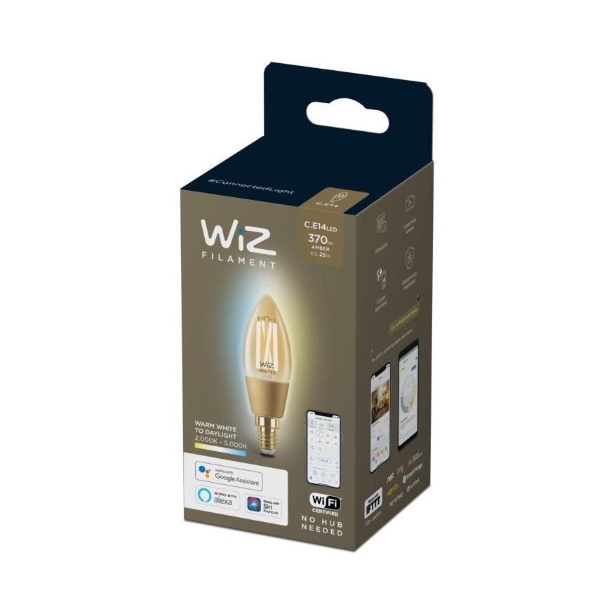 Ampoule LED à intensité variable VINTAGE FILAMENT C35 E14/4,9W/230V 2000-5000K CRI 90 Wi-Fi - WiZ