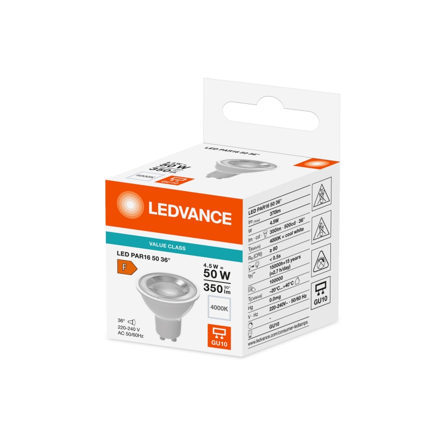 Ampoule LED à réflecteur PAR16 GU10/4,5W/230V 4000K 36° - Ledvance