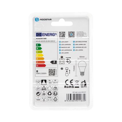Ampoule LED A60 E27/8W/230V 3000K avec capteur crépusculaire - Aigostar