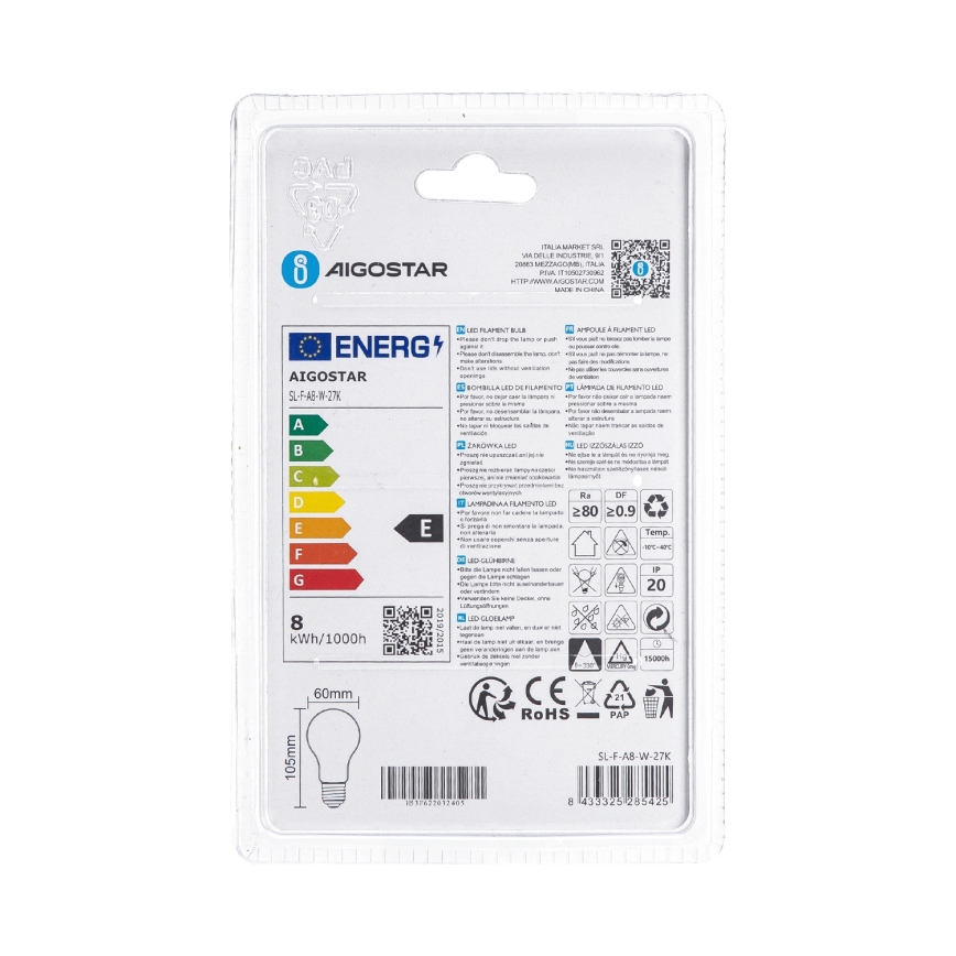 Ampoule LED A60 E27/8W/230V 330° 2700K - Aigostar
