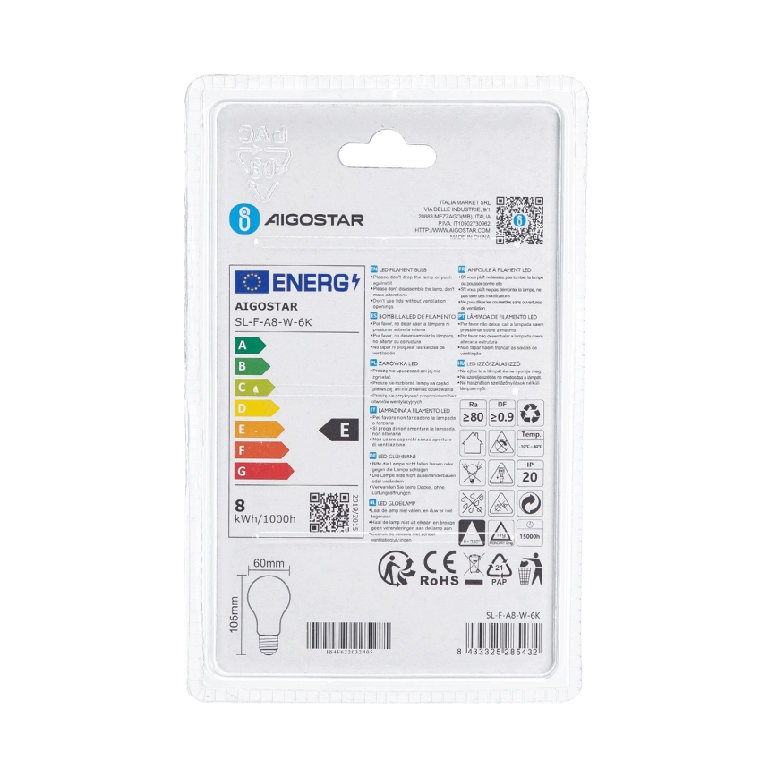 Ampoule LED A60 E27/8W/230V 330° 6500K - Aigostar