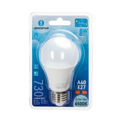 Ampoule LED avec capteur crépusculaire A60 E27/8W/230V 6500K - Aigostar