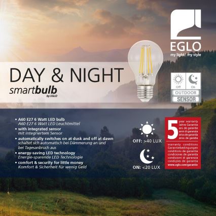 Ampoule LED avec capteur crépusculaire VINTAGE A60 E27/6W/230V 3000K - Eglo 11886