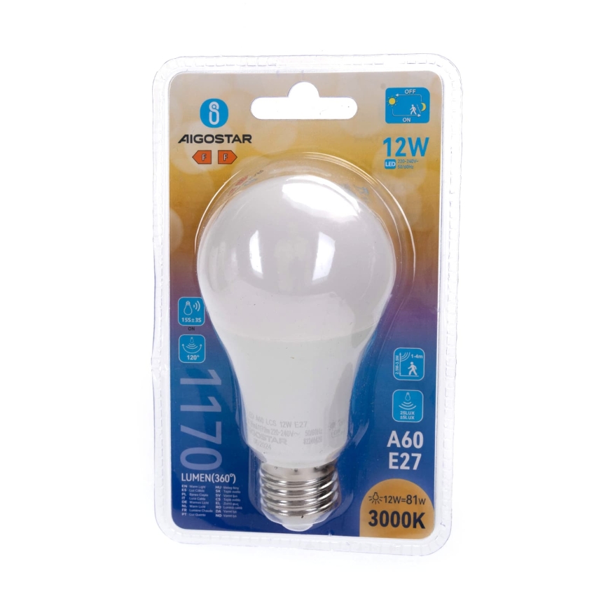 Ampoule LED avec capteur de mouvement et capteur crépusculaire A60 E27/12W/230V 3000K - Aigostar