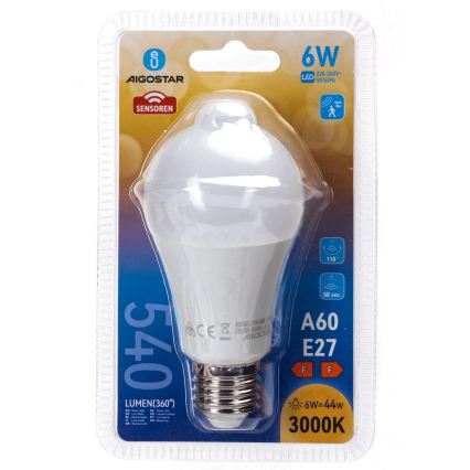 Ampoule LED avec capteur de mouvement et capteur crépusculaire A60 E27/6W/230V 3000K - Aigostar