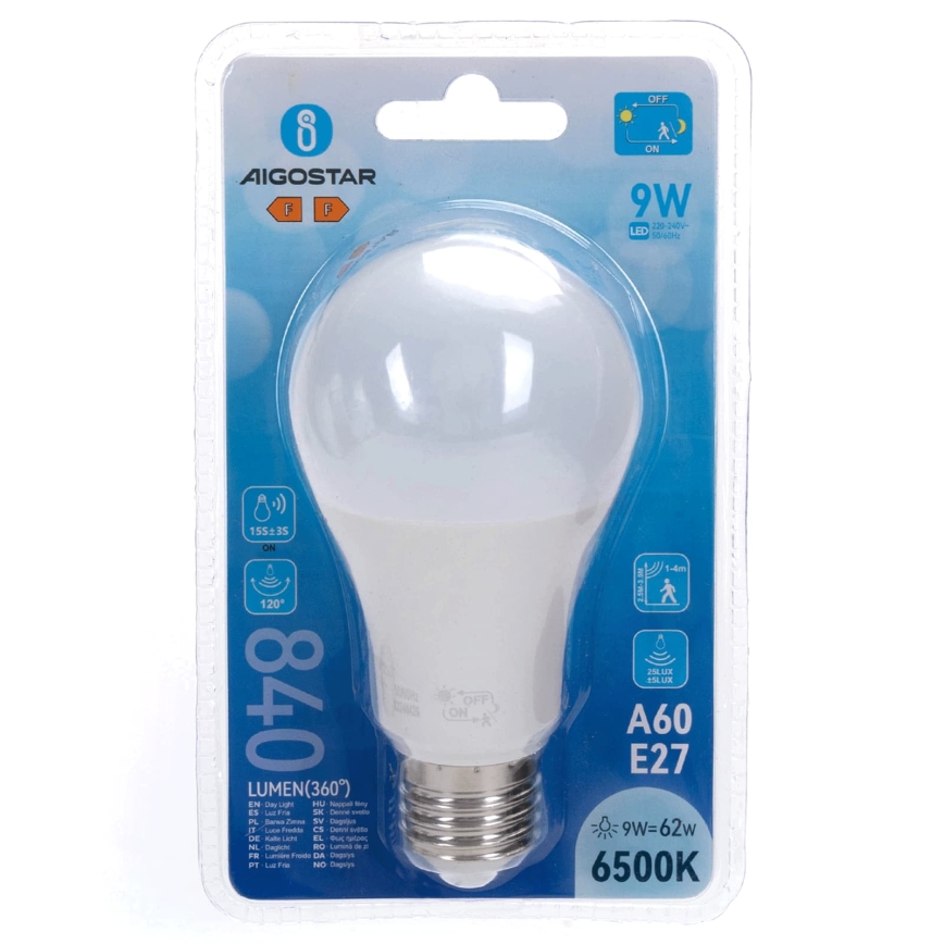 Ampoule LED avec capteur de mouvement et capteur crépusculaire A60 E27/9W/230V 6500K - Aigostar