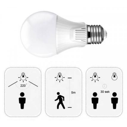 Ampoule LED avec détecteur de mouvement E27/9W/230V 6500K