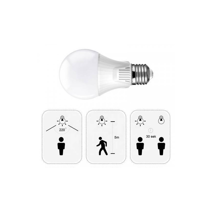 Ampoule LED avec détecteur de mouvement E27/9W/230V 6500K