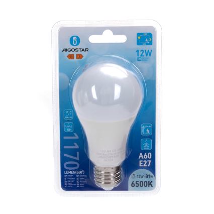 Ampoule LED avec détecteur de mouvement et capteur crépusculaire A60 E27/12W/230V 6500K - Aigostar