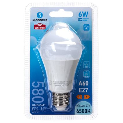 Ampoule LED avec détecteur de mouvement et capteur crépusculaire A60 E27/6W/230V 6500K - Aigostar