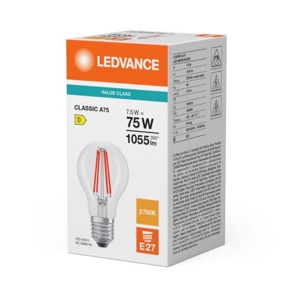 Ampoule LED CLASSIC FILAMENT A60 E27/7,5 W/230 V 2700 K - Ledvance
