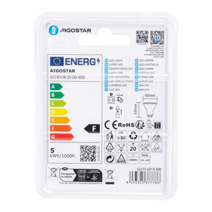 Ampoule LED COB GU10/4,9W/230V 4000K - Aigostar