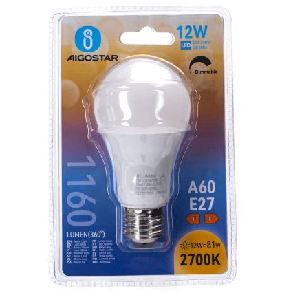 Ampoule LED dimmable A60 E27/12W/230V 2700K - Aigostar