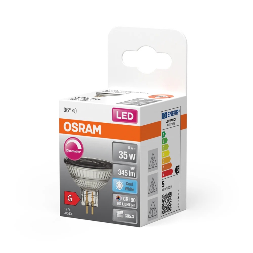 Ampoule LED dimmable MR16 GU5,3/5W/12V 4000K 36° IRC 90 - Osram