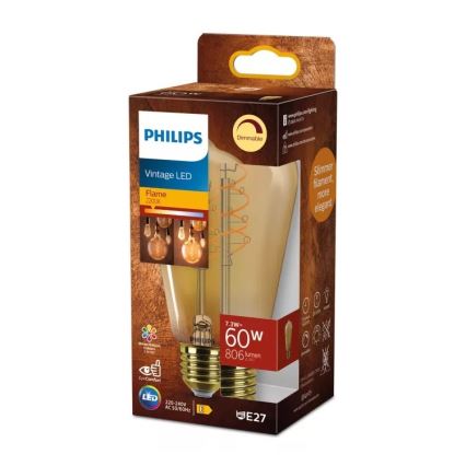 Ampoule LED dimmable VINTAGE Philips ST64 E27/7,3W/230V 2200K IRC 90