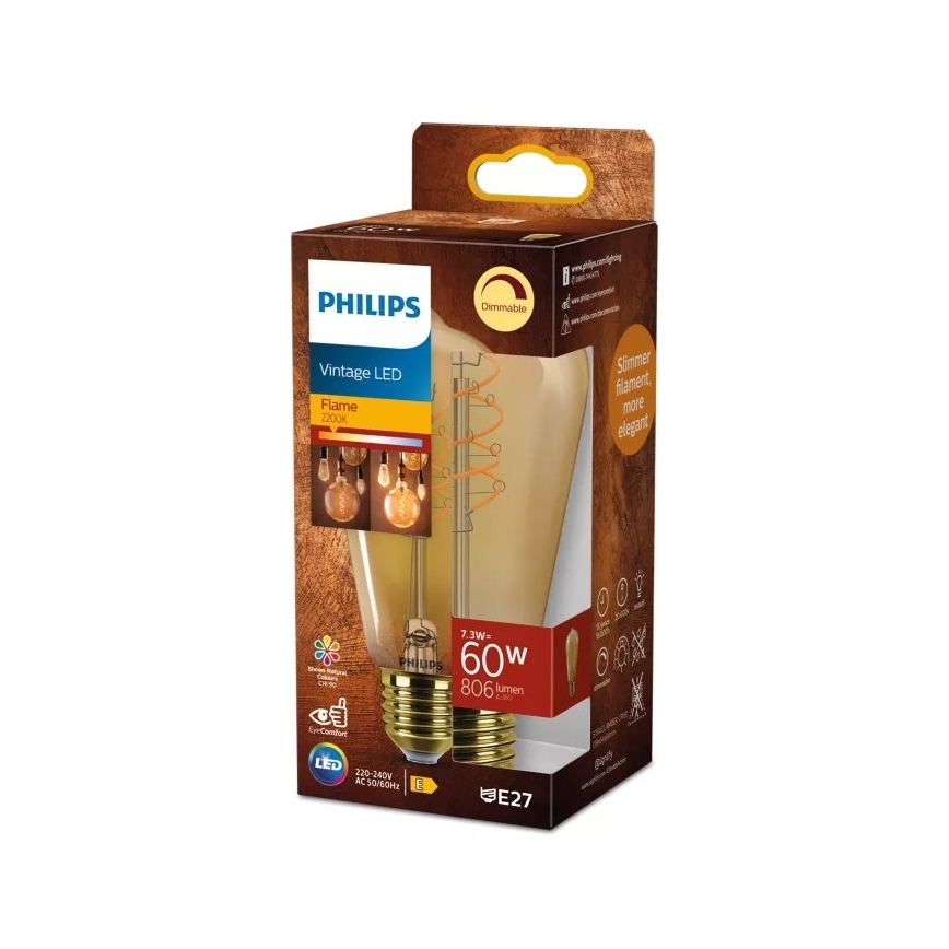 Ampoule LED dimmable VINTAGE Philips ST64 E27/7,3W/230V 2200K IRC 90