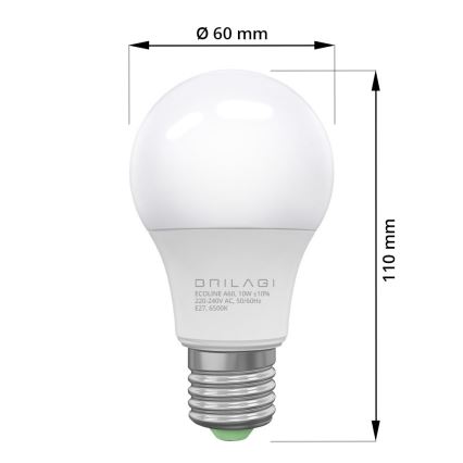 Ampoule LED ECOLINE A60 E27/10W/230V 6500K - Brilagi