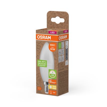 Ampoule LED en plastique recyclé B39, culot E14, 7,5 W, 230 V, 2700 K - Osram