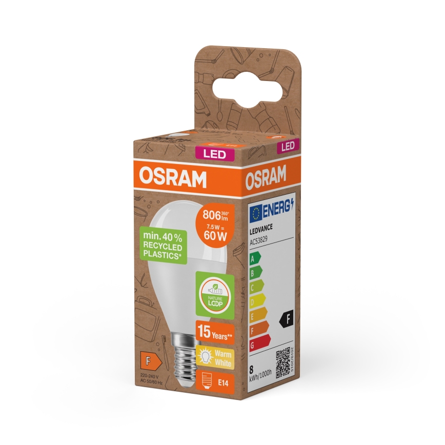 Ampoule LED en plastique recyclé P45 E14/7,5W/230V 2700K - Osram