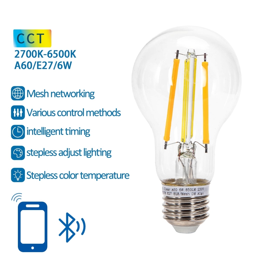 Ampoule à intensité variable LED FILAMENT MESH Smart A60 E27/6W/230V 2700-6500K - Aigostar