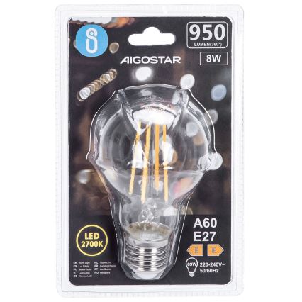 Ampoule LED FILAMENT A60 E27/8W/230V 2700K - Aigostar