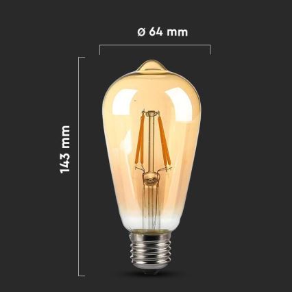 Ampoule LED FILAMENT AMBER ST64 E27/8W/230V 2200K