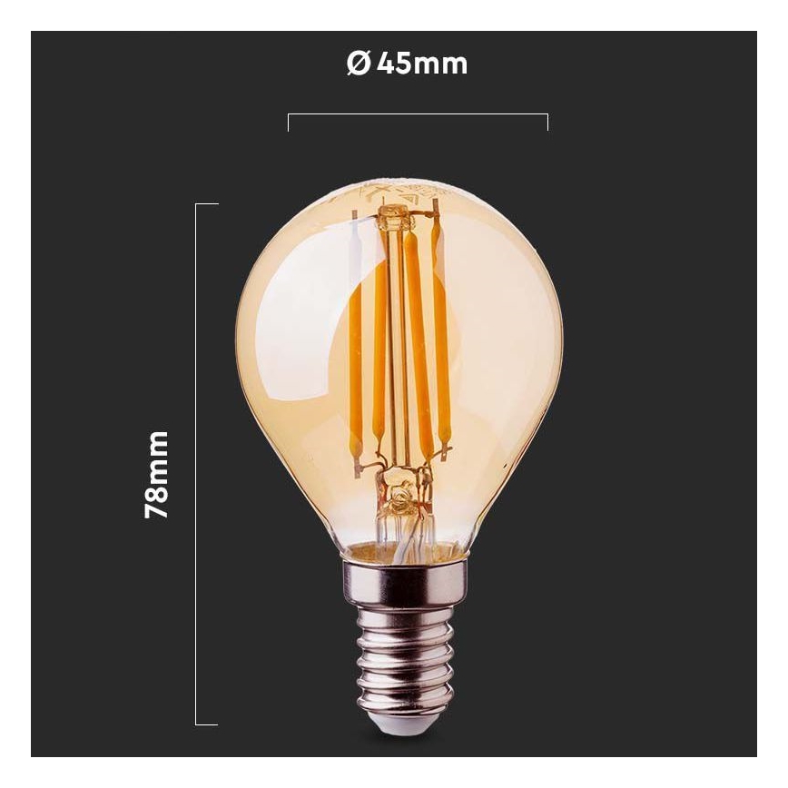 Ampoule LED FILAMENT AMBRE P45 E14/4W/230V 2200K
