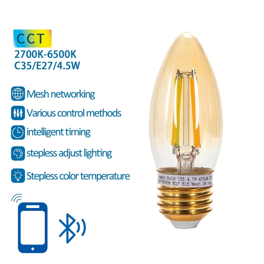 Ampoule à intensité variable LED FILAMENT MESH Smart C35 E27/4,5W/230V 2700-6500K - Aigostar