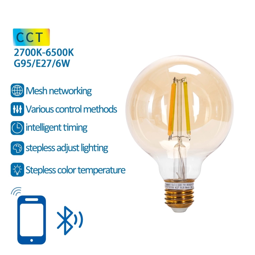 Ampoule à intensité variable LED FILAMENT MESH Smart G95 E27/6W/230V 2700-6500K - Aigostar