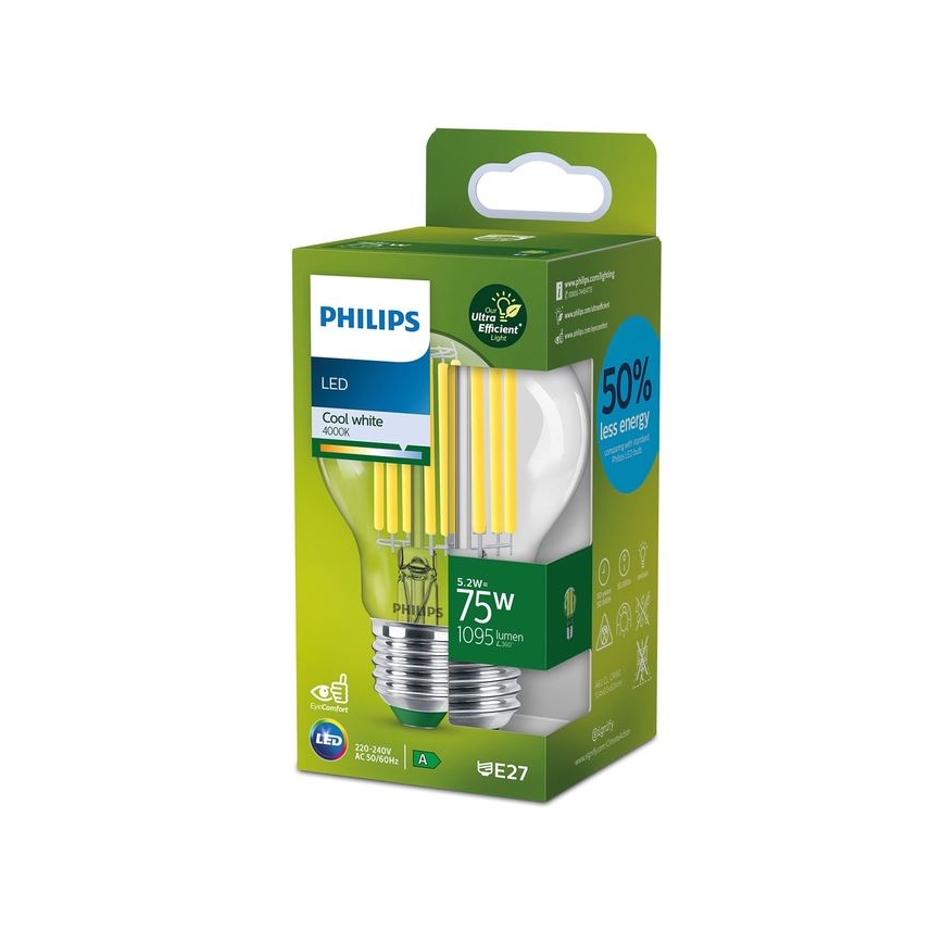 Ampoule LED filament Philips A60 E27/5,2W/230V 4000K