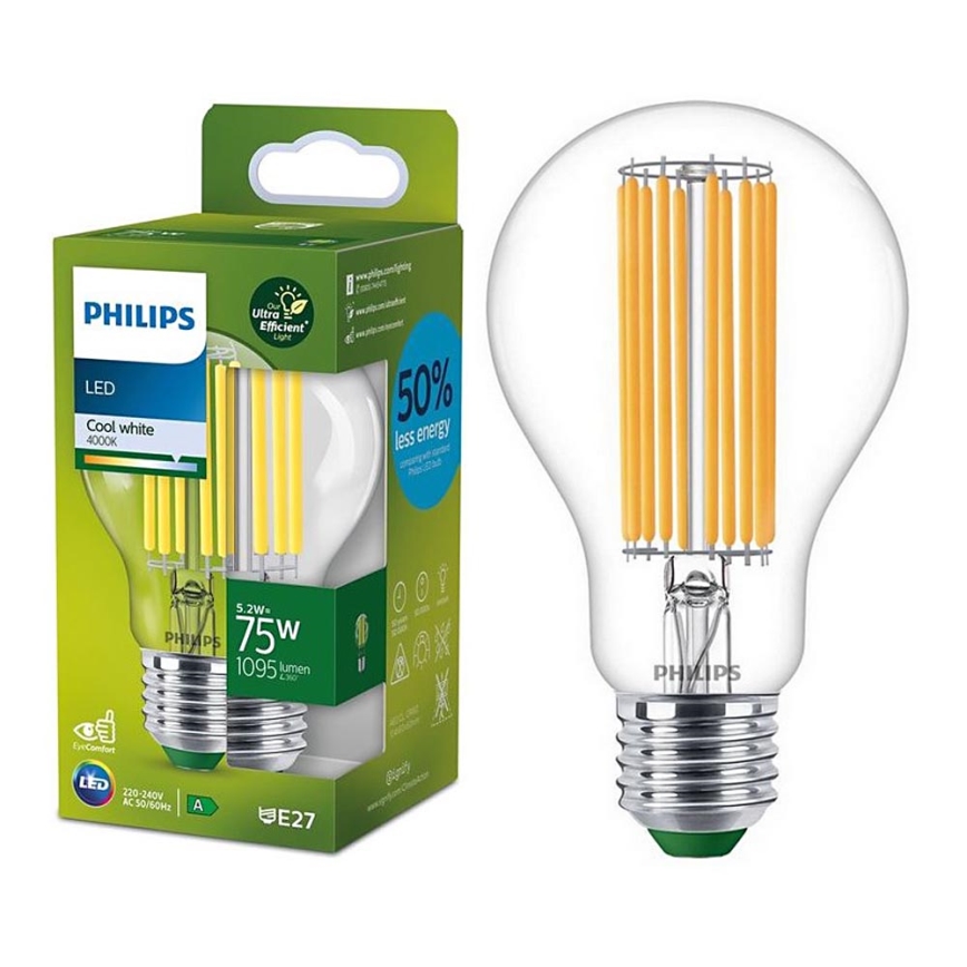 Ampoule LED FILAMENT Philips A70 E27/5,2W/230V 4000K