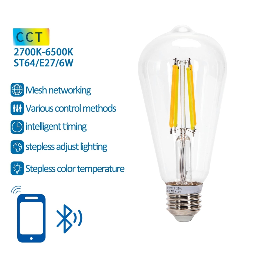 Ampoule à intensité variable LED FILAMENT MESH Smart ST64 E27/6W/230V 2700-6500K - Aigostar