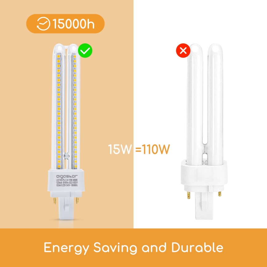 Ampoule LED G24D-3/15W/230V 4000K - Aigostar