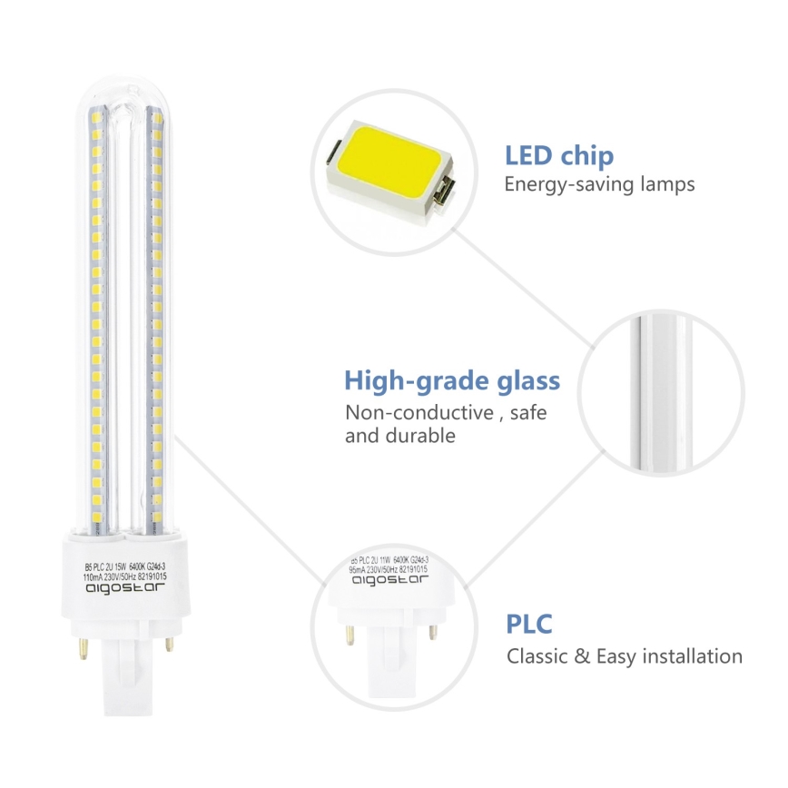 Ampoule LED G24D-3/15W/230V 6500K - Aigostar