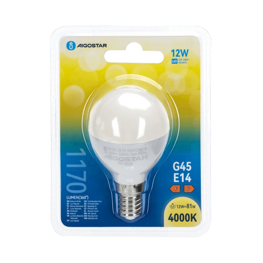 Ampoule LED G45 E14/12W/230V 4000K - Aigostar