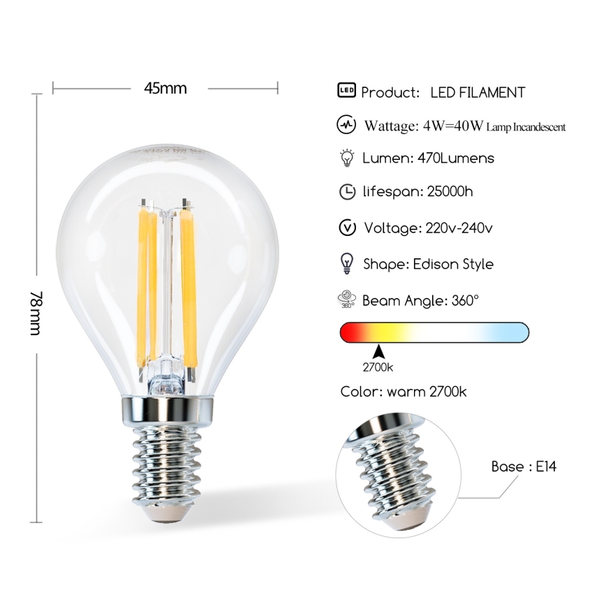 Ampoule LED G45 E14/4W/230V 2700K - Aigostar