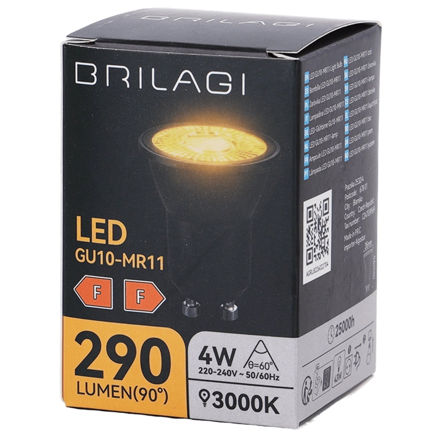 Ampoule LED MR11 GU10/4W/230V 3000K 60° noire - BRILAGI